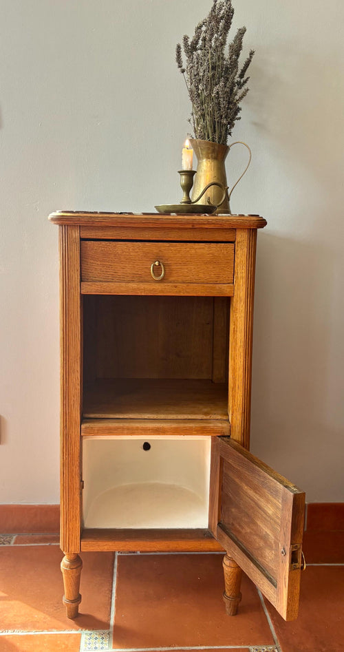 Clara - French Vintage Marble Topped Bedside Cabinet - Classic Bedroom Furniture