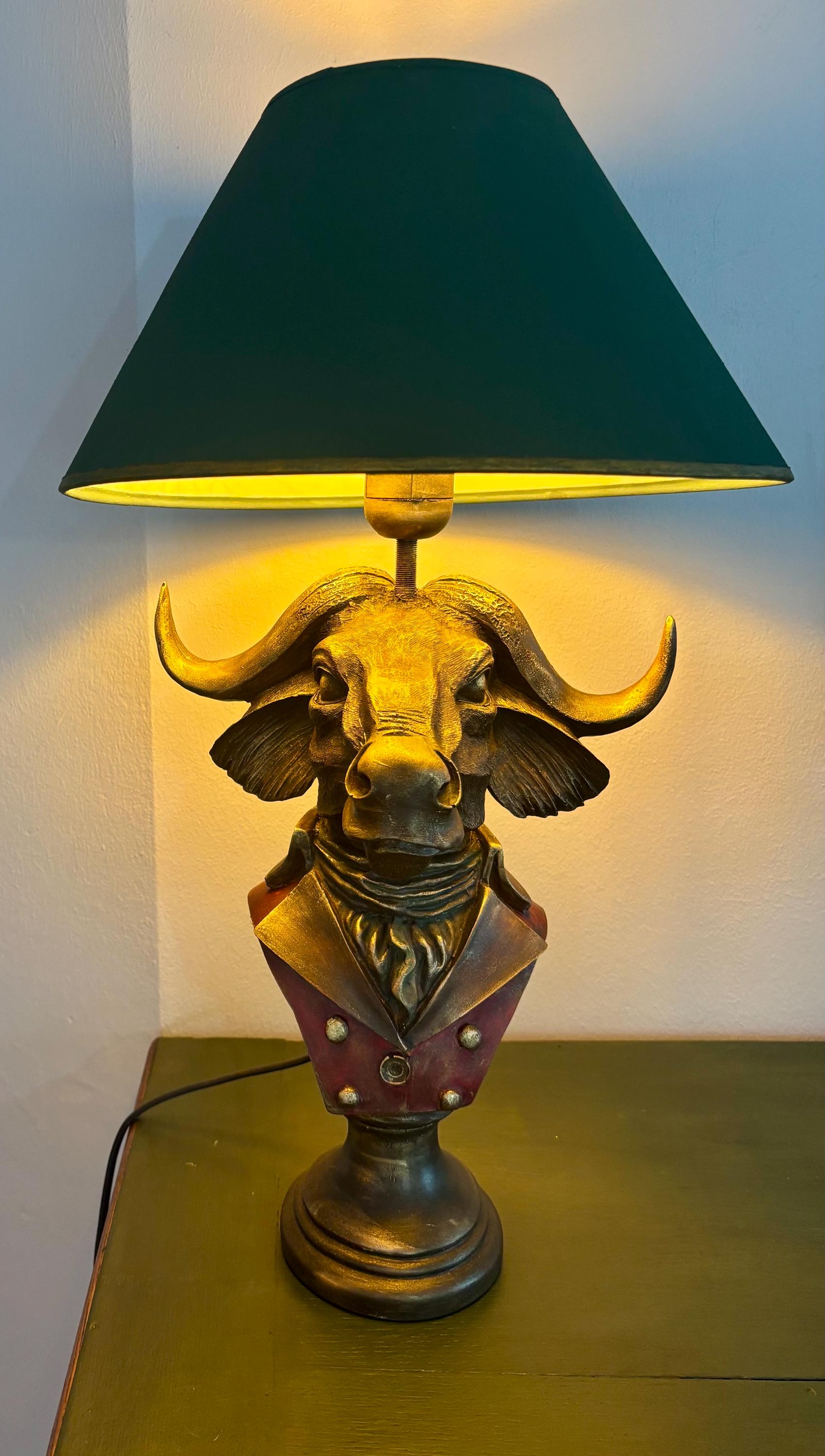 Ferdinand- Quirky Bull Head Table Lamp – Hand-Painted Statement Light - Chalet decor
