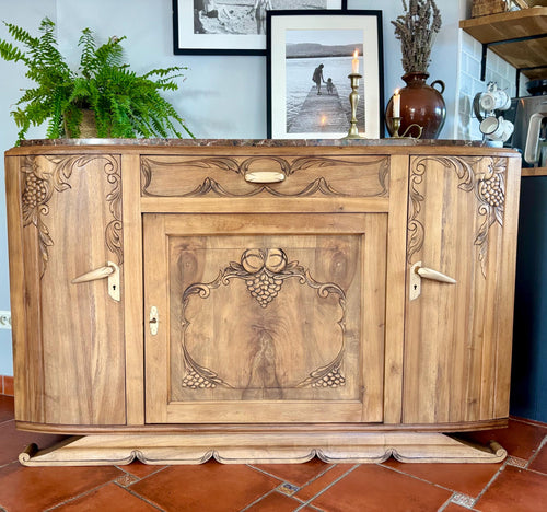 Adèle - Art Deco Sideboard in Solid Oak - Rustic Sideboard with Art Deco Marble Top