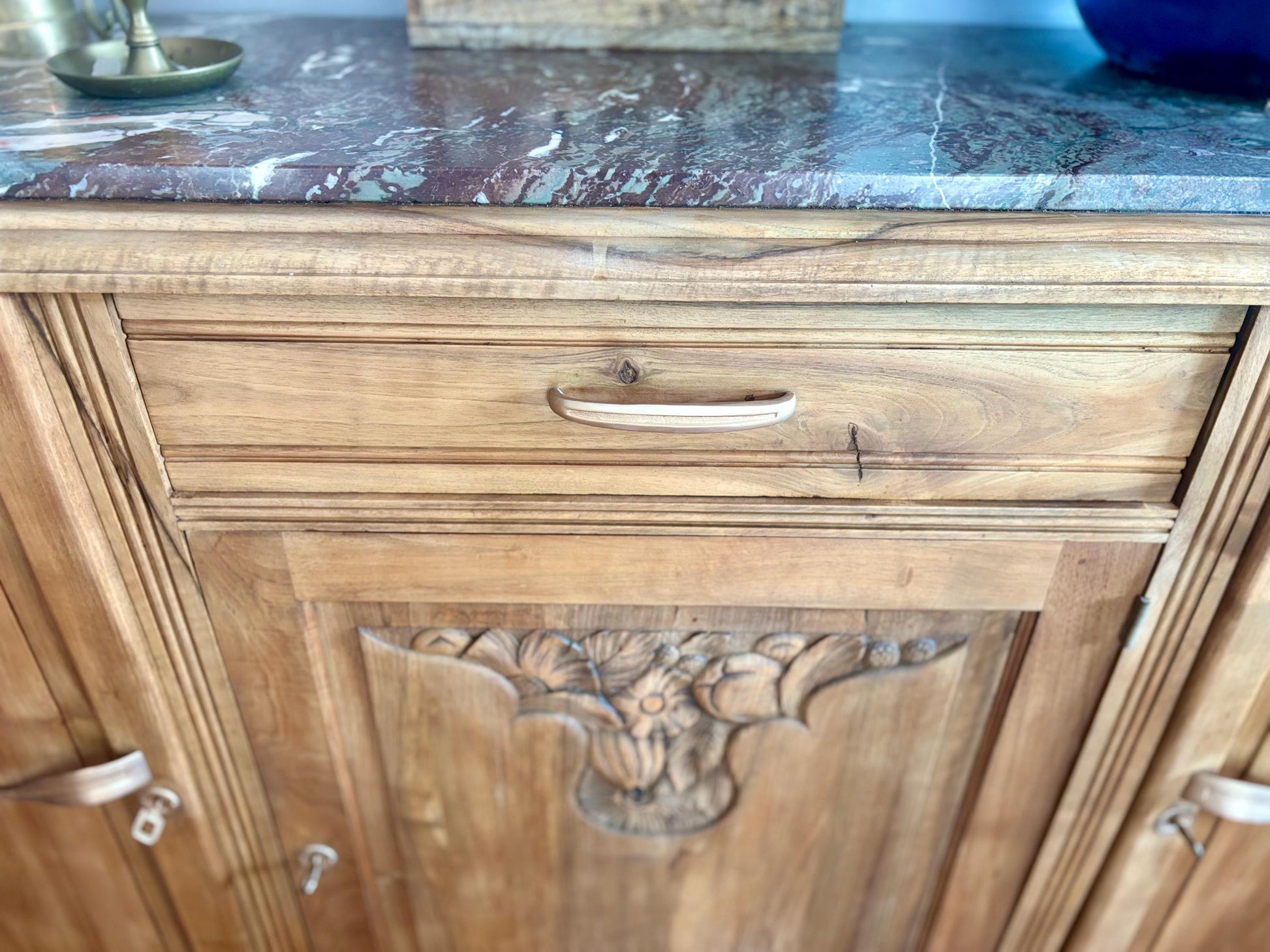 Adelaide - Art deco sideboard in solid oak / Rustic sideboard / Art deco marble top buffet / Antuque furniture