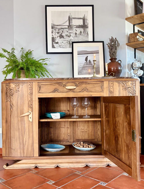 Adèle - Art Deco Sideboard in Solid Oak - Rustic Sideboard with Art Deco Marble Top