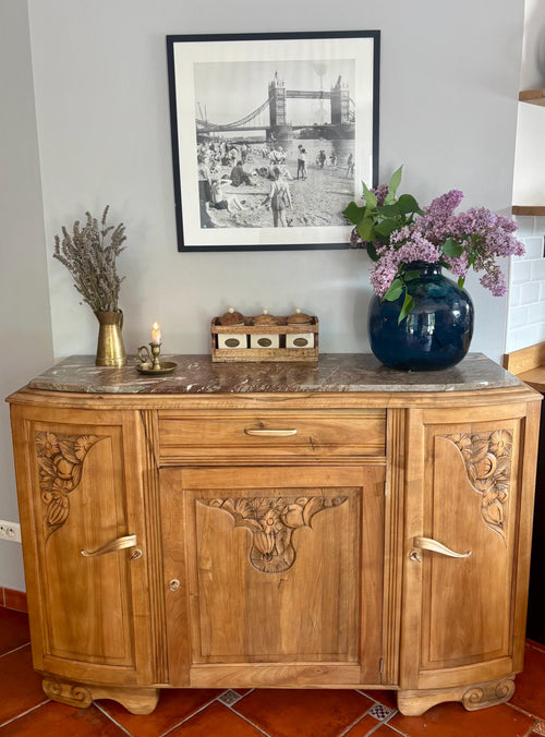 Adelaide - Art deco sideboard in solid oak / Rustic sideboard / Art deco marble top buffet / Antuque furniture