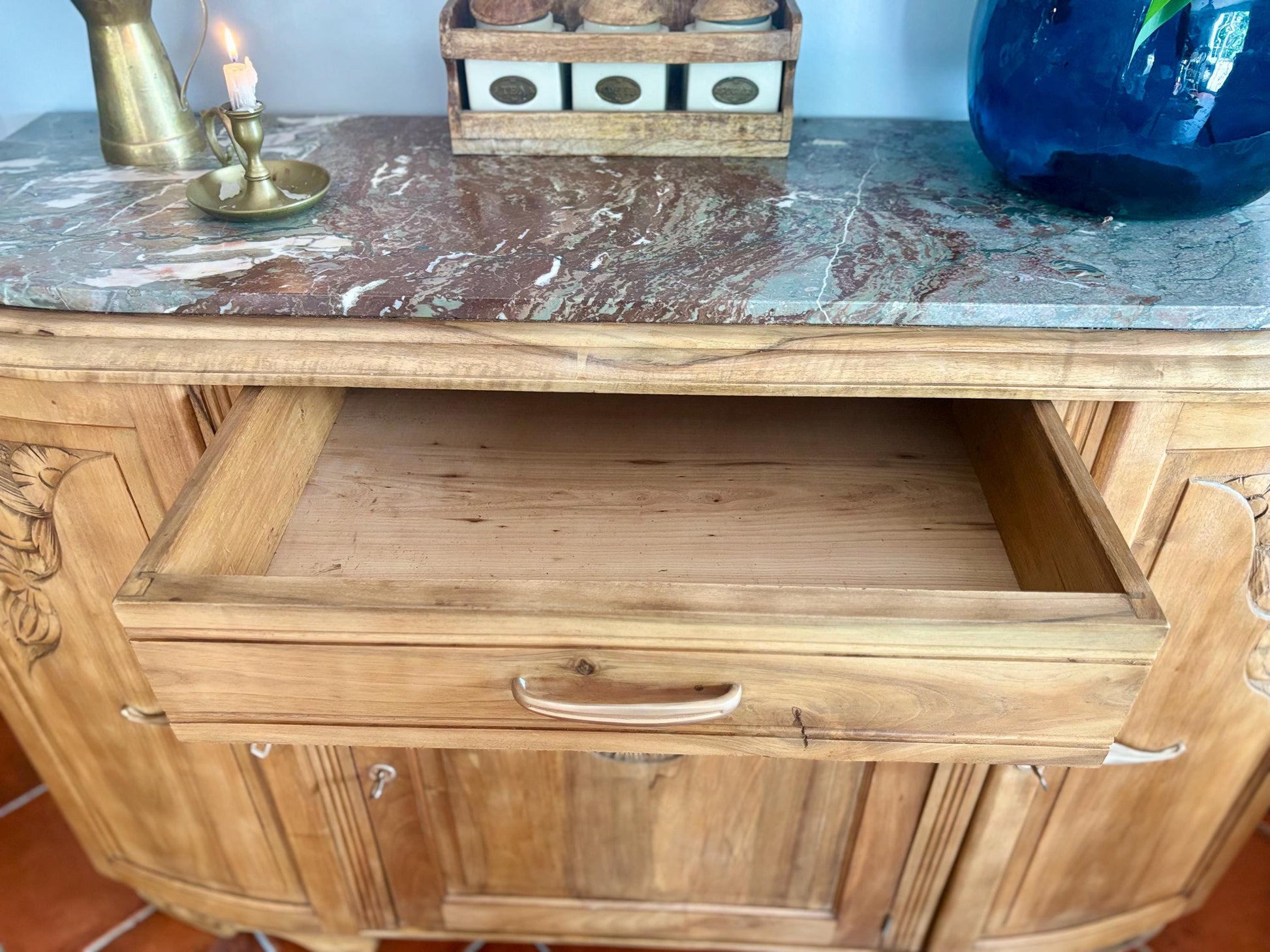 Adelaide - Art deco sideboard in solid oak / Rustic sideboard / Art deco marble top buffet / Antuque furniture