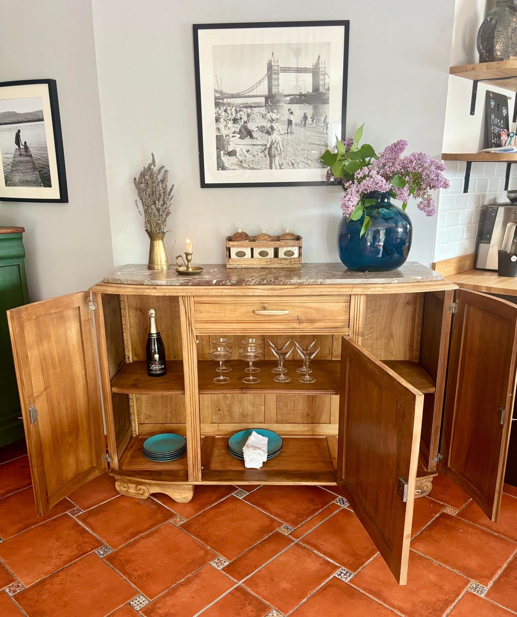 Adelaide - Art deco sideboard in solid oak / Rustic sideboard / Art deco marble top buffet / Antuque furniture