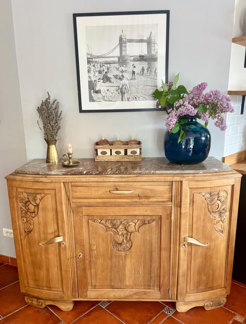 Adelaide - Art deco sideboard in solid oak / Rustic sideboard / Art deco marble top buffet / Antuque furniture