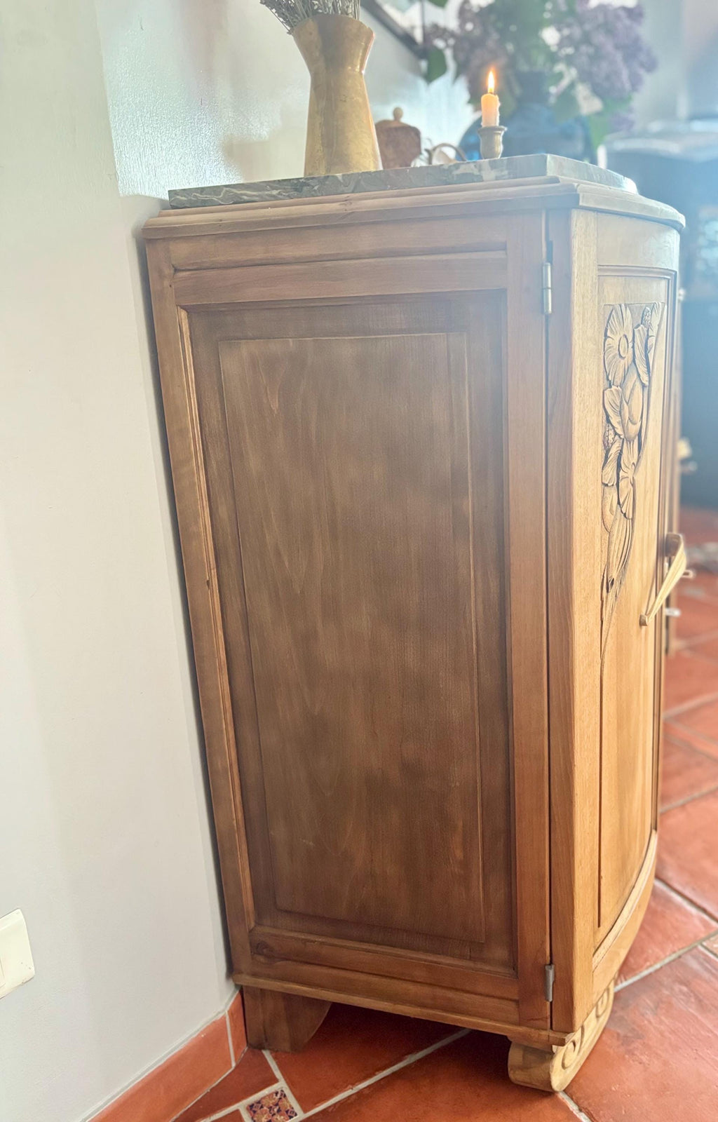 Adelaide - Art deco sideboard in solid oak / Rustic sideboard / Art deco marble top buffet / Antuque furniture