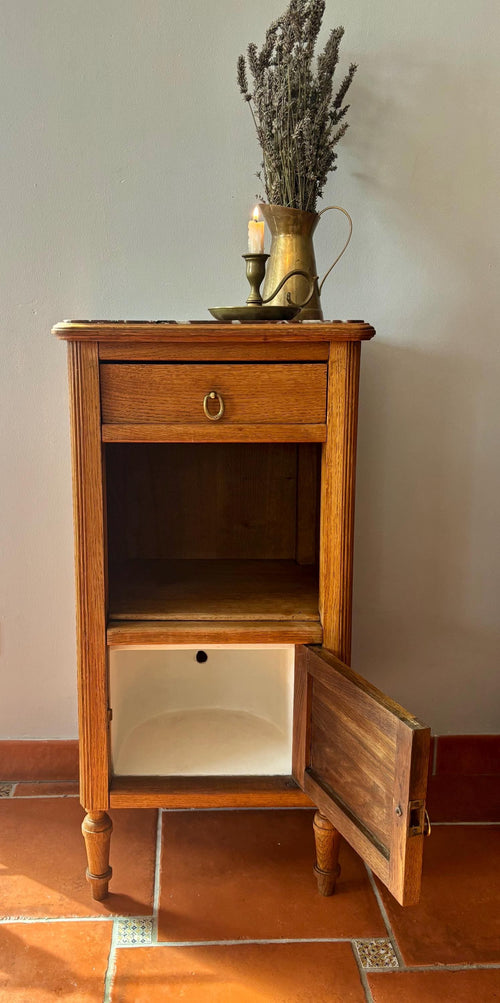 Clara - French Vintage Marble Topped Bedside Cabinet - Classic Bedroom Furniture